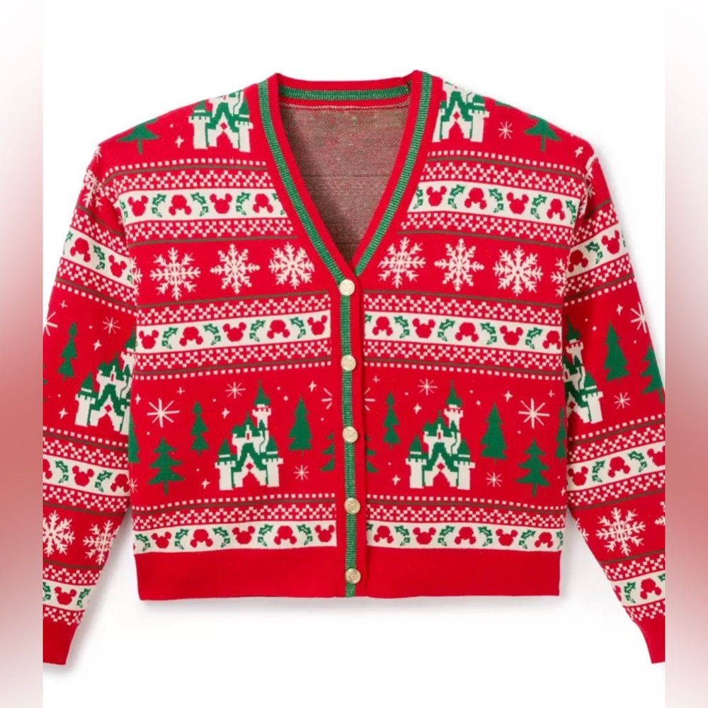 Disney Disney Christmas Sweater Cardigan Red Medium